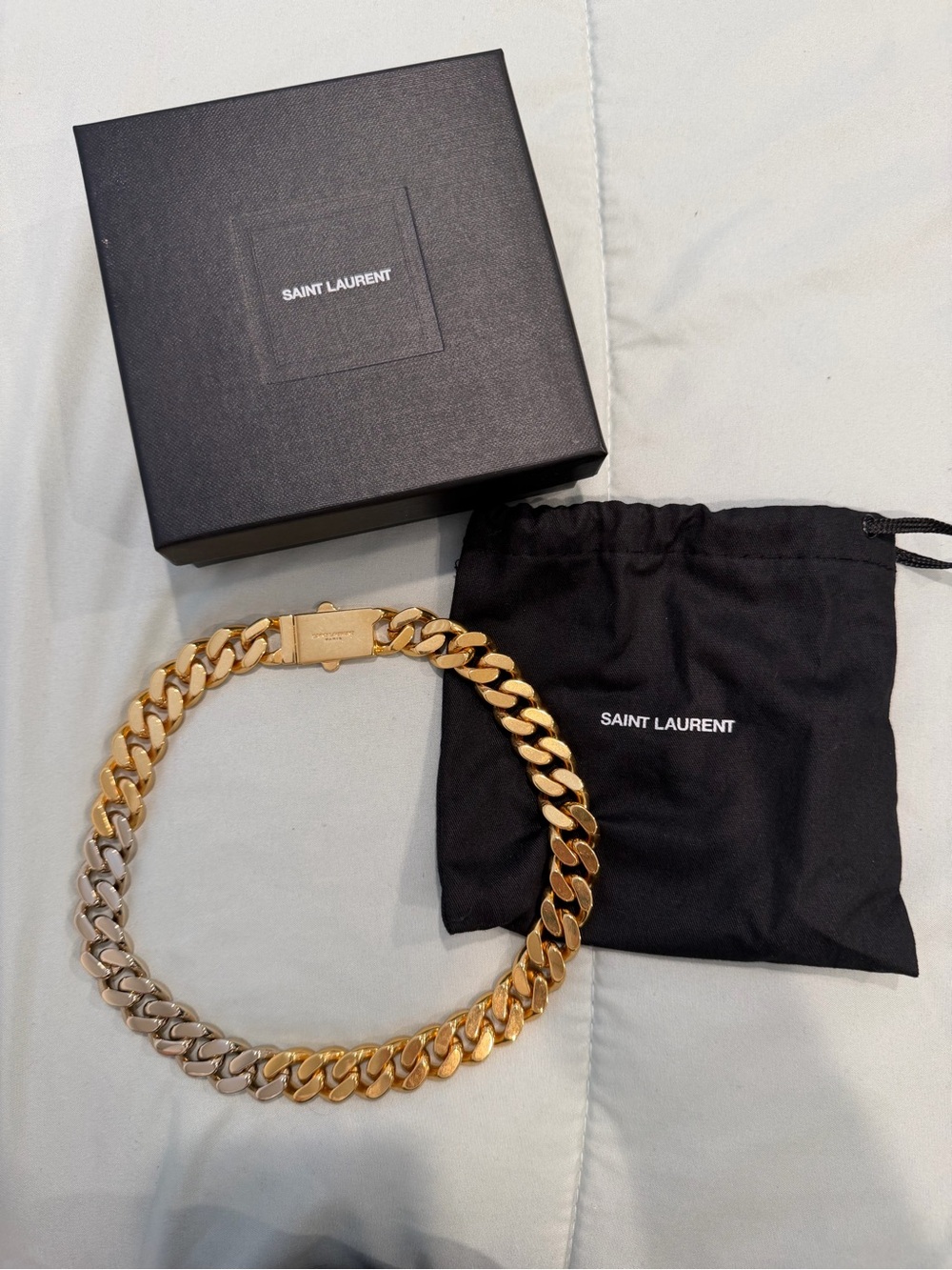Yves Saint Laurent Two-Tone Gold & Silver Chunky Chain Necklace